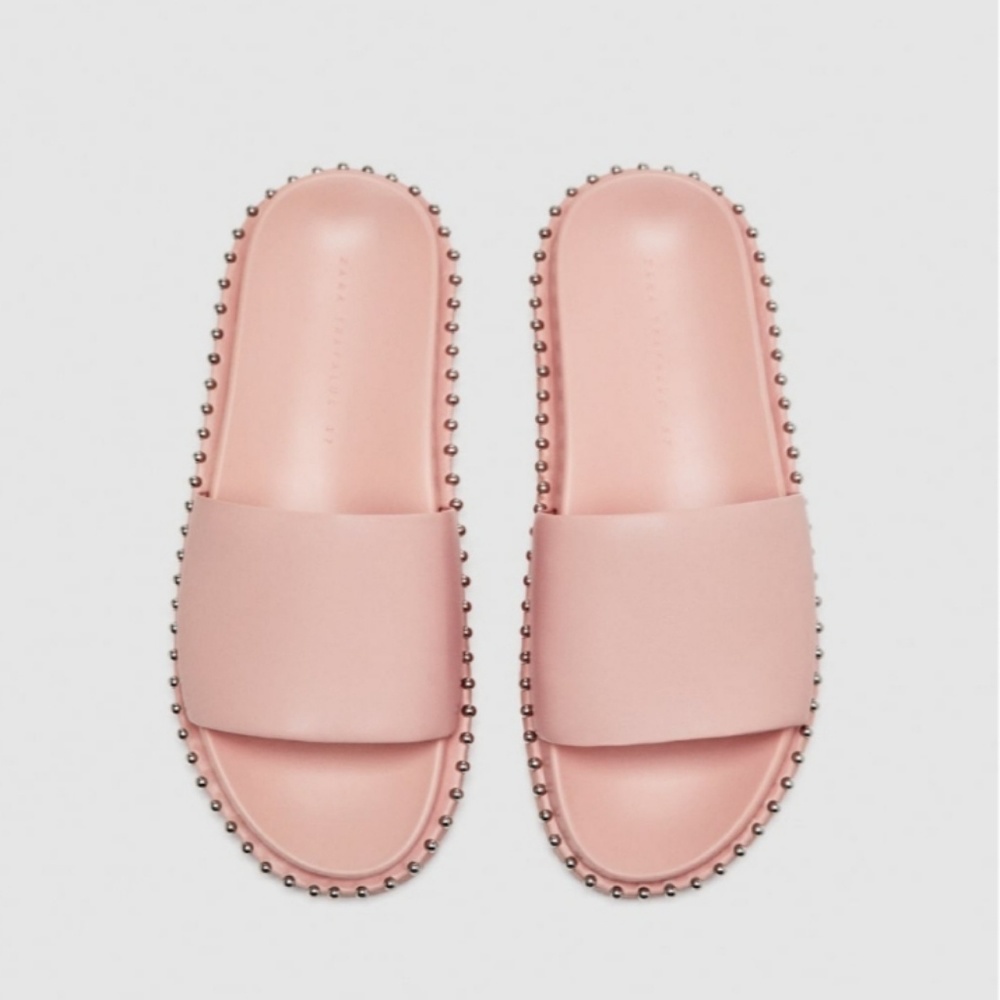New! Zara Pink Slides with Studs, US size 9